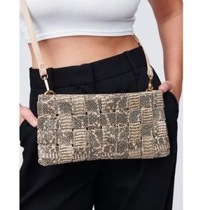 Urban Expressions Small vegan leather beige and black clutch